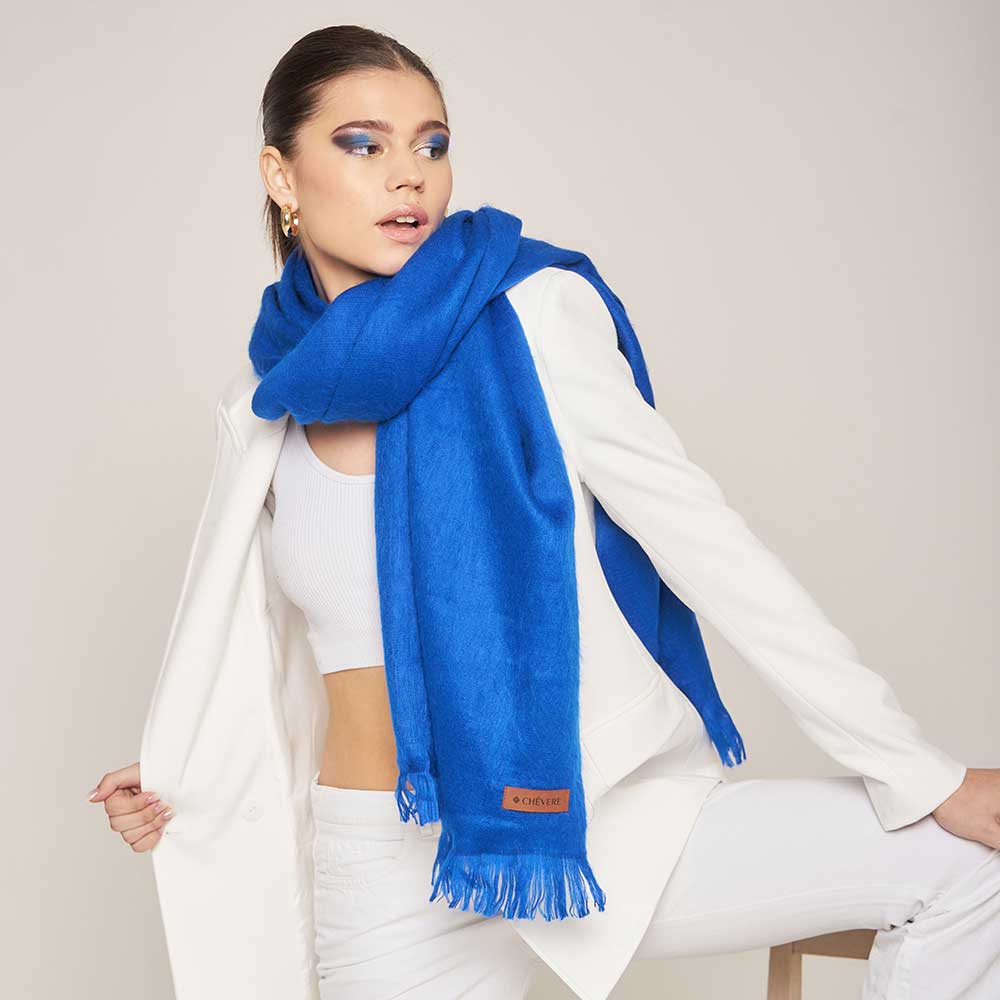 Stola Blau aus Alpaka aus Ecuador, Schal für Damen aus Alpakamaterial