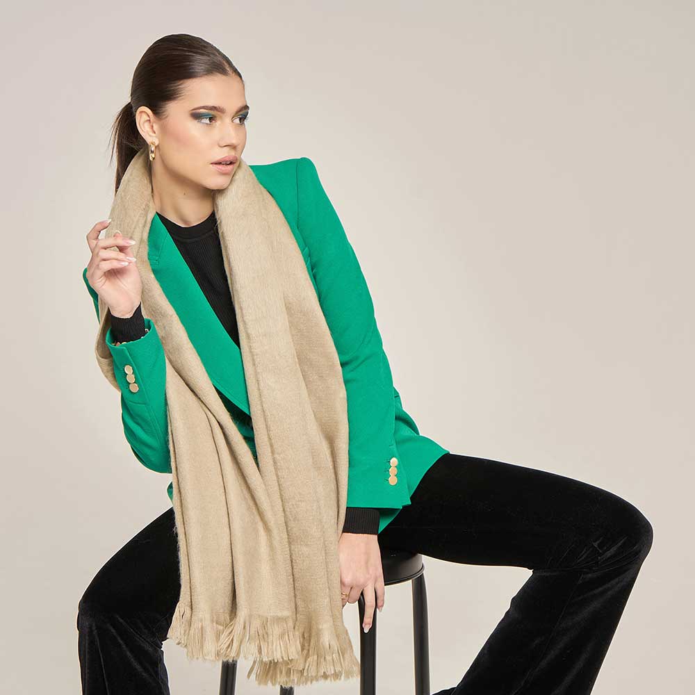 Damenschal beige Alpakawolle