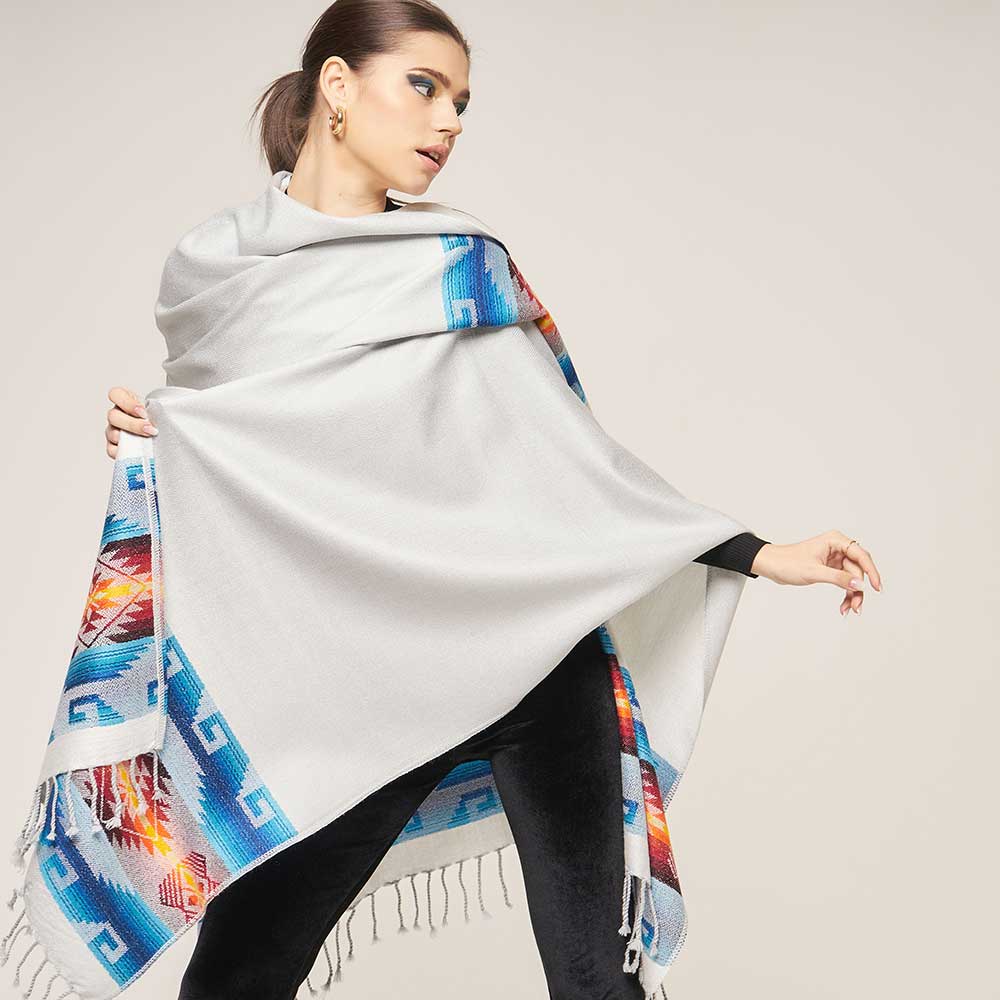 Damencape hellgrau aus den Anden, Damenponcho grau handgewebt, Festivaloutfit Countrystyle