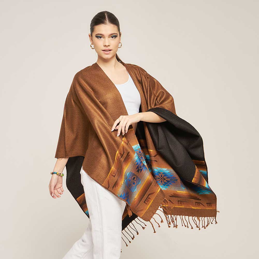 Offener Damenponcho mit Ethno-Muster, Yellostone Poncho, Poncho Boho, Poncho bunt, Warmer Cape
Poncho Baumwolle