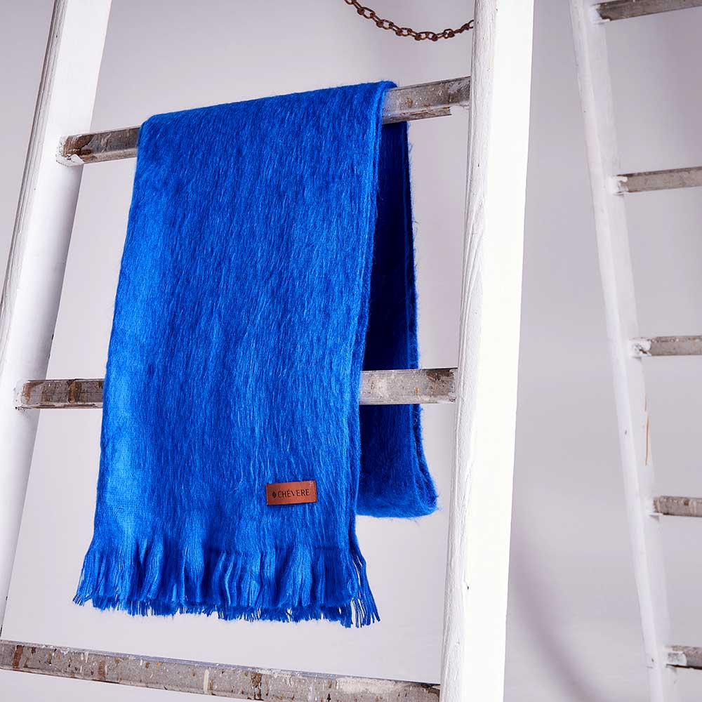 Schal aus Alpakawolle für Damen blau, Halstuch Alpaka blau