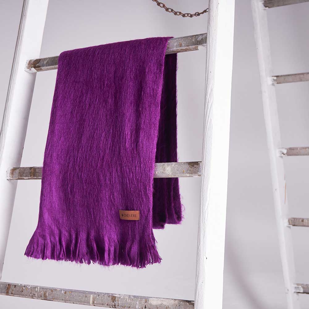 Alpakaschal Violett aus den Anden für Damen, Damen Halstuch aus Alpakawolle, warmer Stola Natur