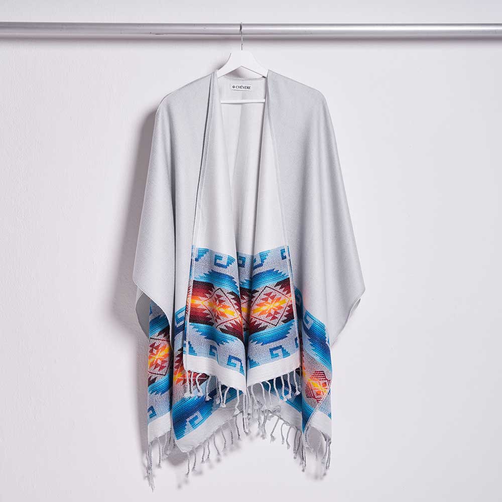Offener Poncho für Damen und Herren- Einheitsgrösse, Cape für Sie hellgrau