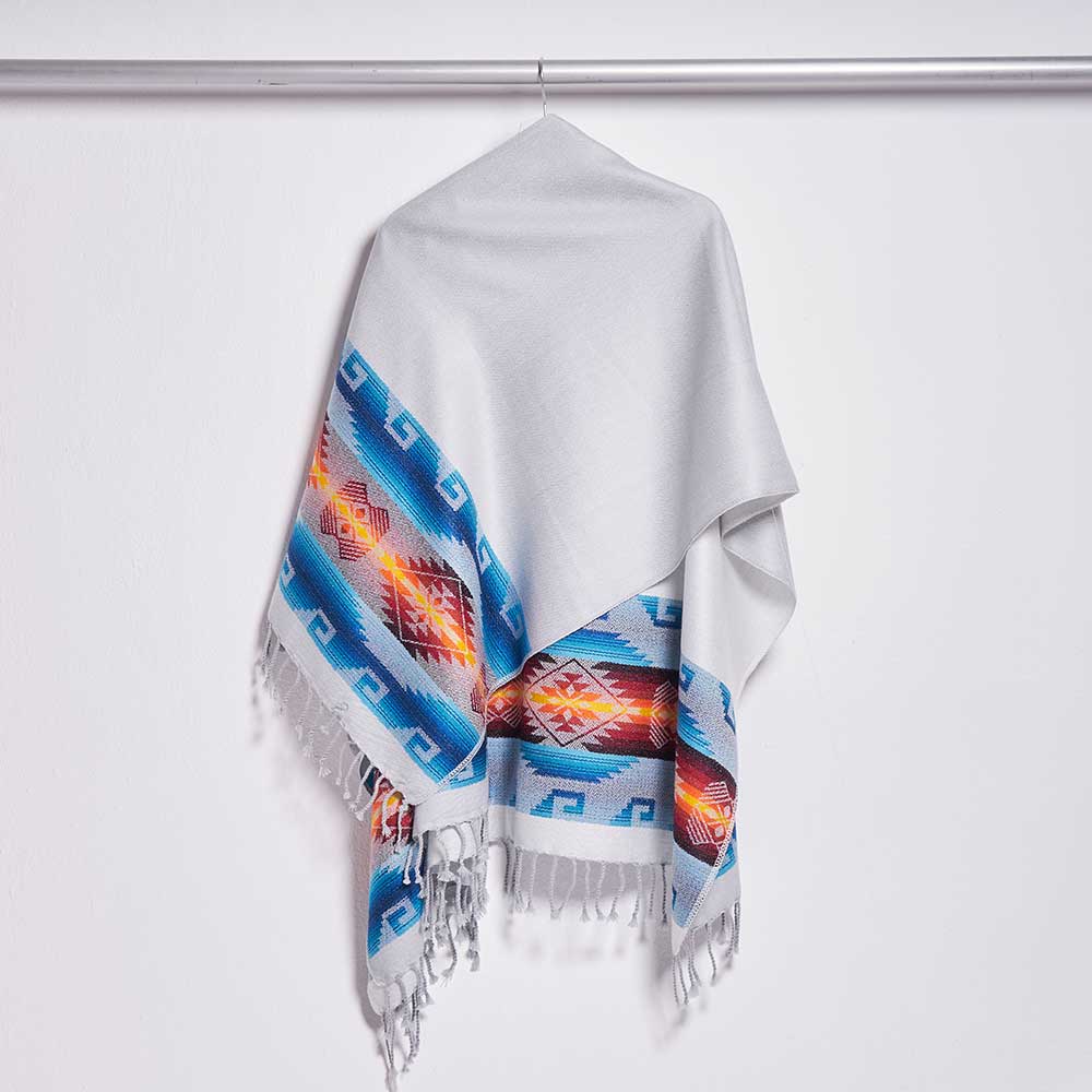 Offener Schal- hellgrau, Damencape grau für Damen, Poncho mit geometrische Muster