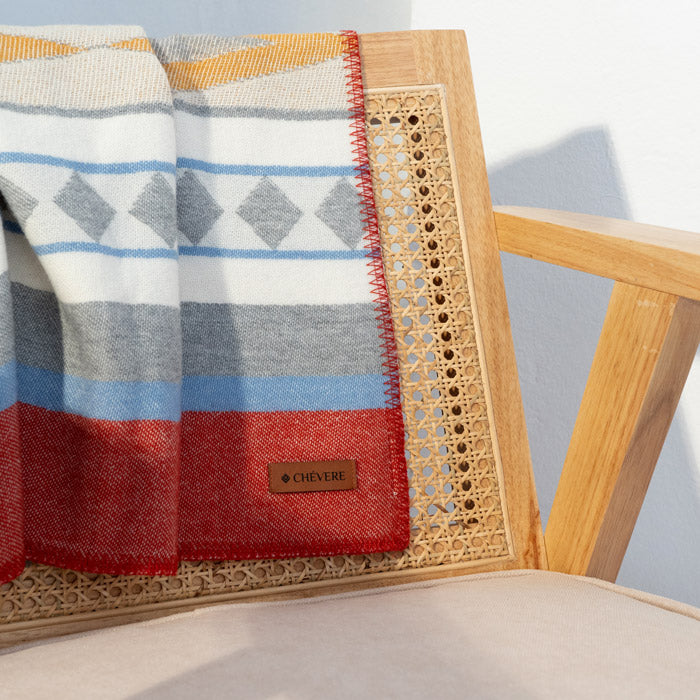 Wolldecke Aztek, Decke geometrisch, Indianer-Decke bunt, kuschelige Decke Rot, Sesselüberwurf Bunt