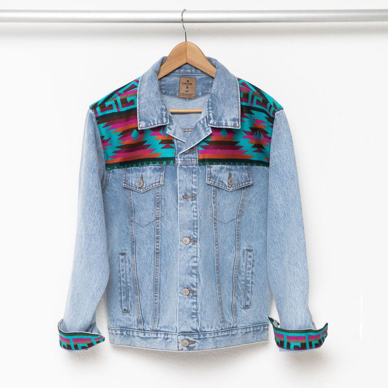 Jeansjacke Bohemian mit Azteken-Muster