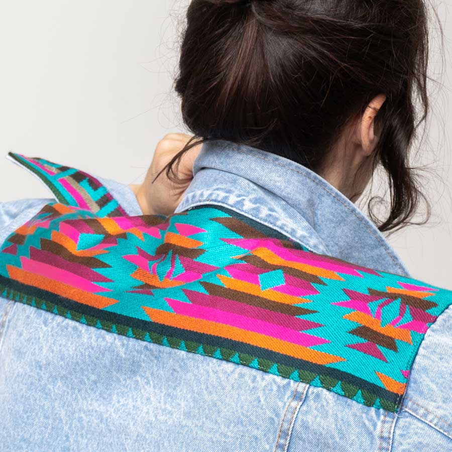 Unisex Jeansjacke- Boho für Damen, Blau im Bohostil