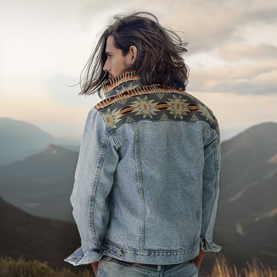 Boho Jeansjacke für Herren aus den Anden- fair und nachhaltig