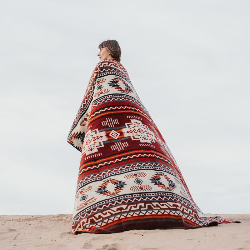 Southwesternstyle-Decke, Navajo-Kuscheldecke, Indianer-Decke rot, Couchüberwurf aus Südamerika, camping-decke rot