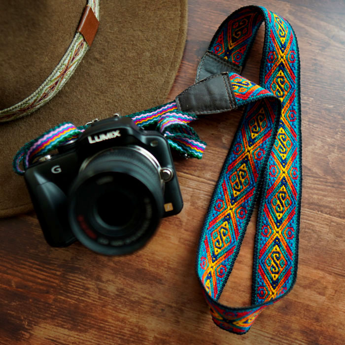 Kameraband Vintagestyle, Kameragurt mit geometrische Muster, Handschlaufe für Fotoapparat