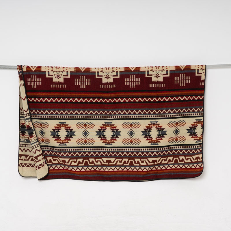 Boho Kuscheldecke, Campingdecke Erdtöne, Sesselüberwurf rot, Outdoordecke bunt, Decke mit Aztek-Muster